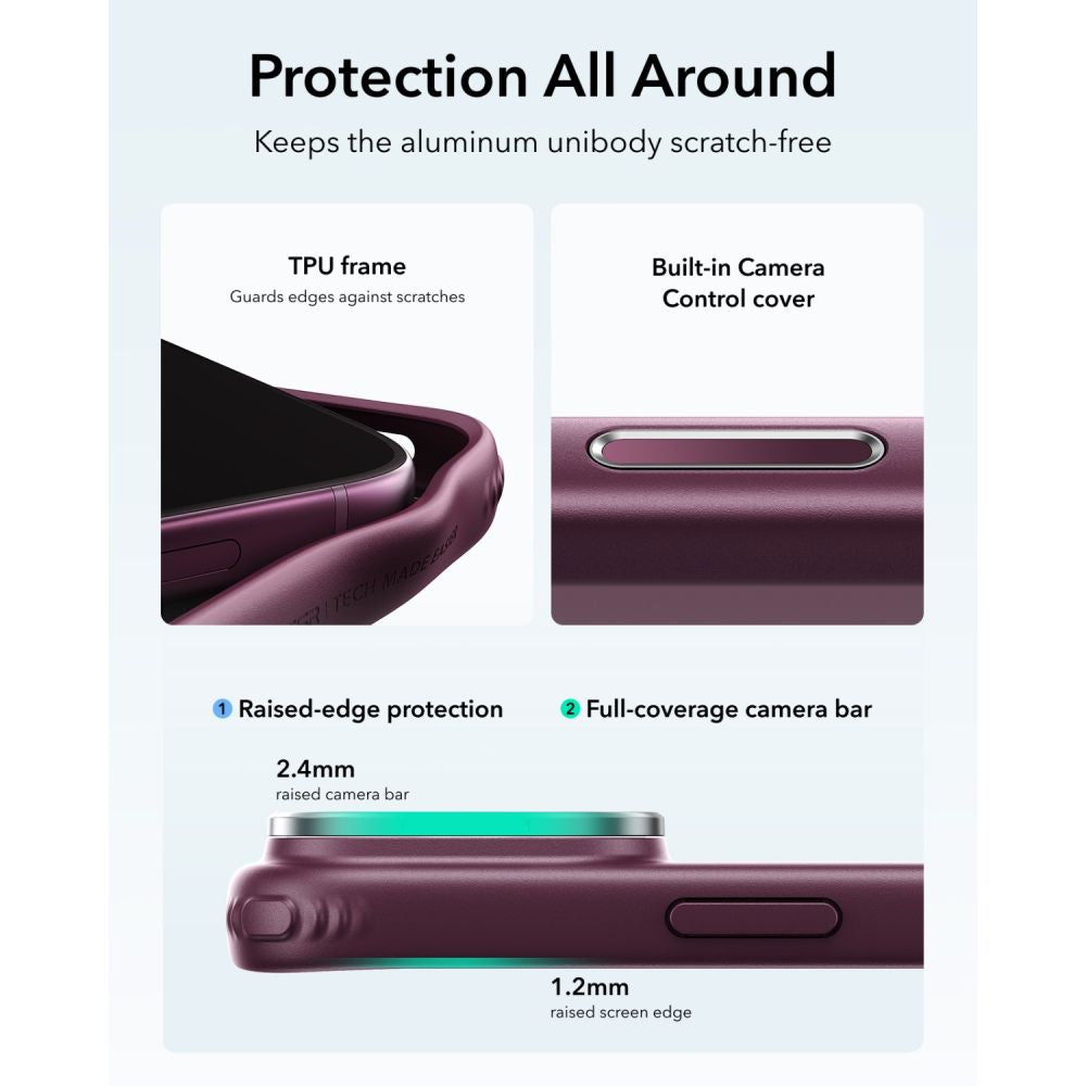 Dėklas ESR Classic Hybrid Kickstand MagSafe iPhone 17 Pro / 18 Pro, matinis tamsiai bordo -- iPhone 17 Pro, iPhone 18 Pro