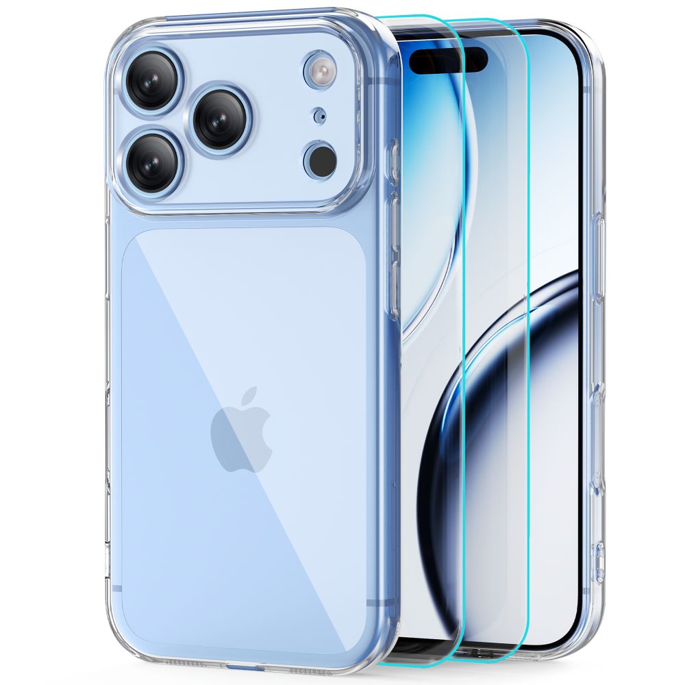 Dėklas Tech-Protect FlexAir + apsauginis stiklas iPhone 17 Pro / 18 Pro, 2 vnt., skaidrus -- iPhone 17 Pro, iPhone 18 Pro