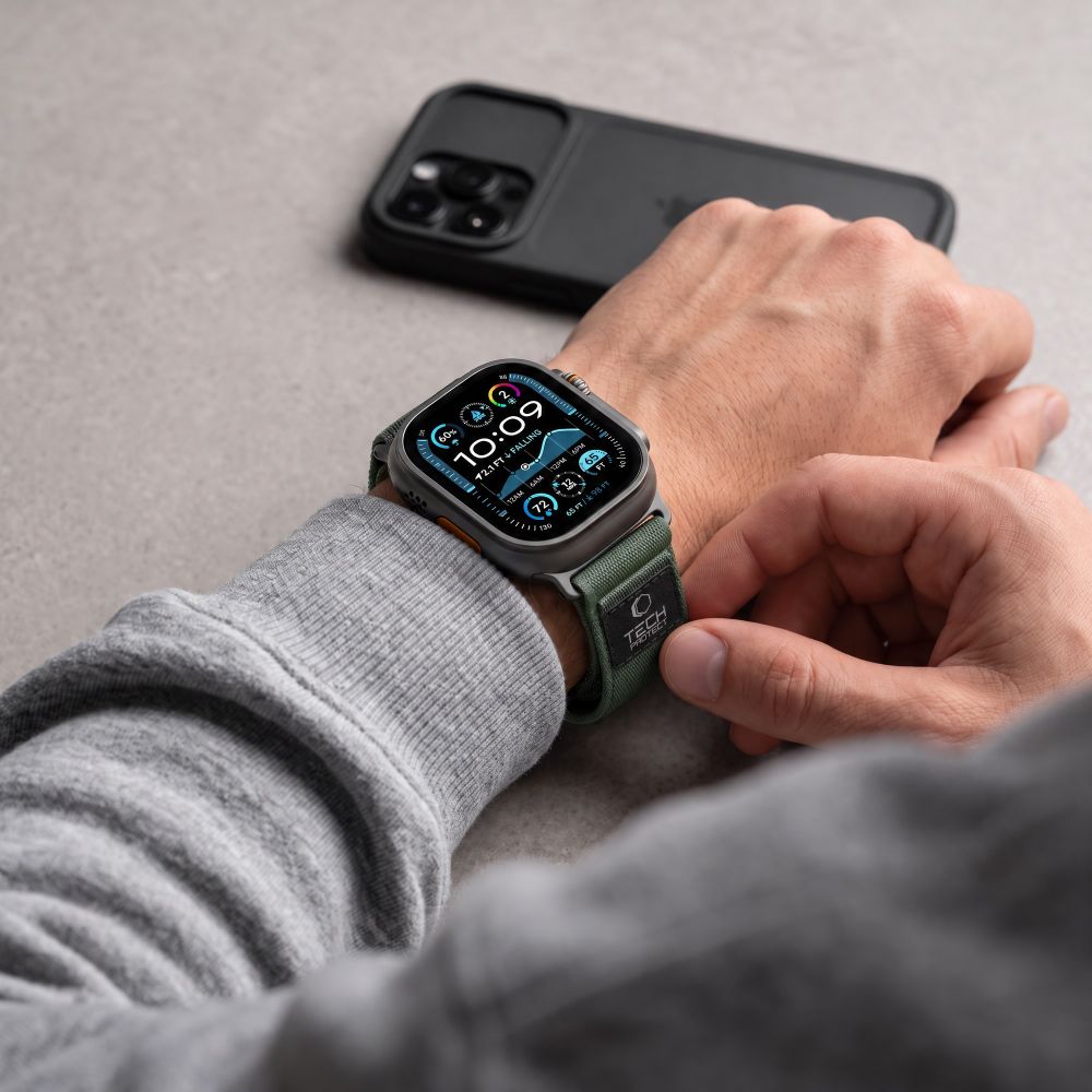 Dirželis Tech-Protect Nylon Elite Apple Watch 8 / 9 / 10 / 11 / 12 / SE / Ultra (44 / 45 / 46 / 49 mm), žalias/oranžinis...