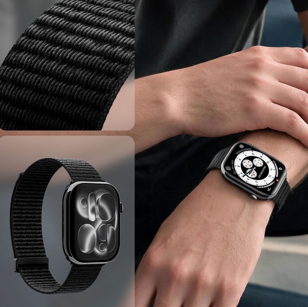 Dirželis Spigen WBF01 Apple Watch 8 / 9 / 10 / 11 / SE / Ultra, juodas -- Apple Watch 8 (45 mm), Apple Watch 9 (45 mm),...