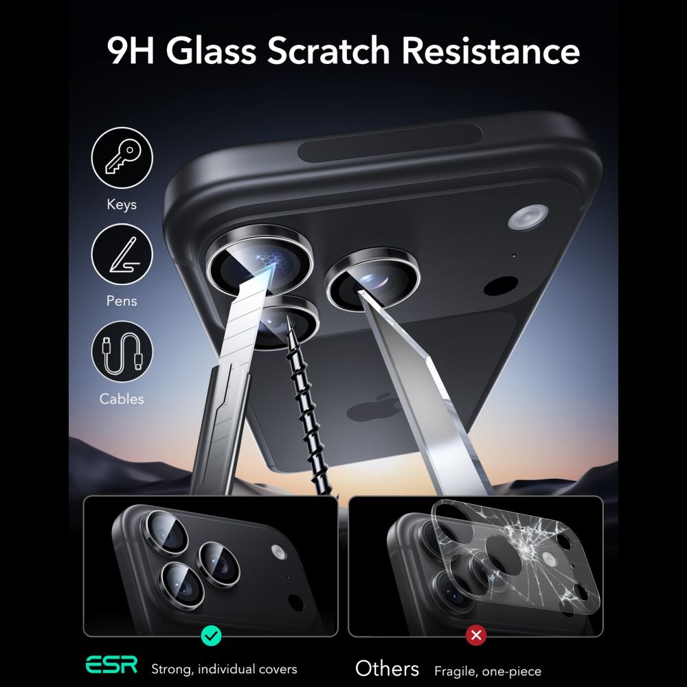 Kameros apsauginis stiklas ESR Armorite iPhone 18 Pro / 18 Pro Max, skaidrus -- iPhone 18 Pro, iPhone 18 Pro Max