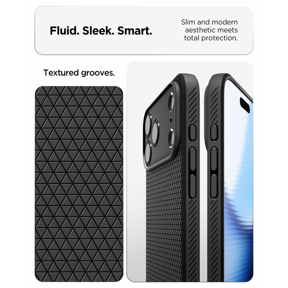 Dėklas Spigen Liquid Air iPhone 17 Pro / 18 Pro, matinis juodas -- iPhone 17 Pro, iPhone 18 Pro