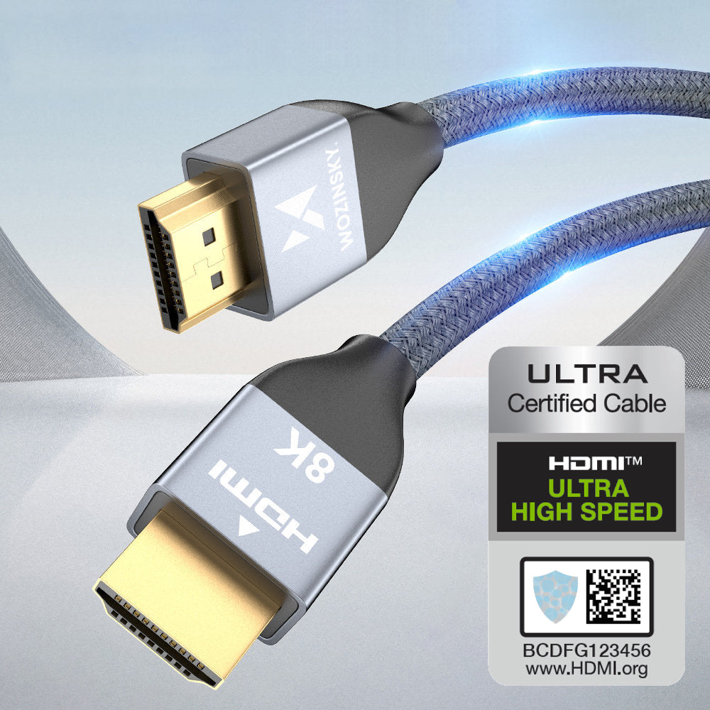 Wozinsky HDMI 2.1 laidas 8K 60 Hz 48 Gbps / 4K 120 Hz / 2K 144 Hz 2 m sidabrinis (WHDMI-20) -- Video Cables