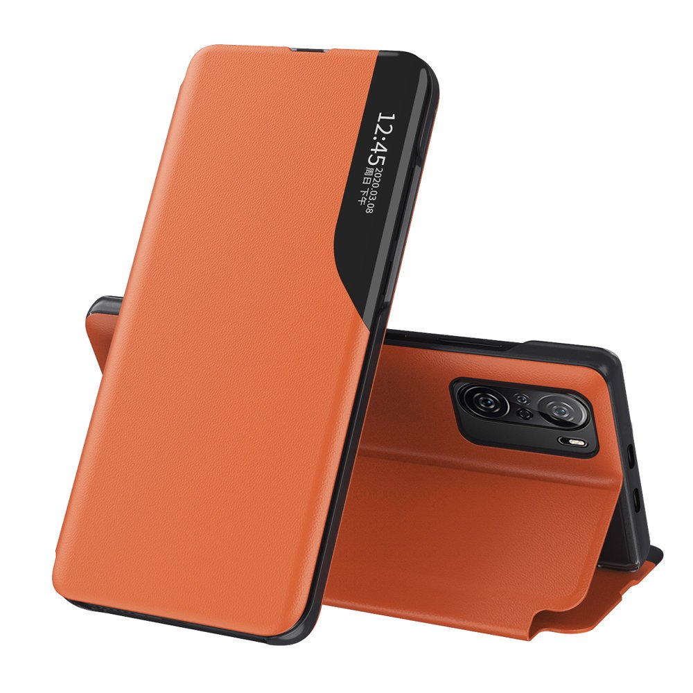Eco Leather View dėklas Xiaomi Redmi K40 / Poco F3 – oranžinis -- Xiaomi Redmi K40 Pro+