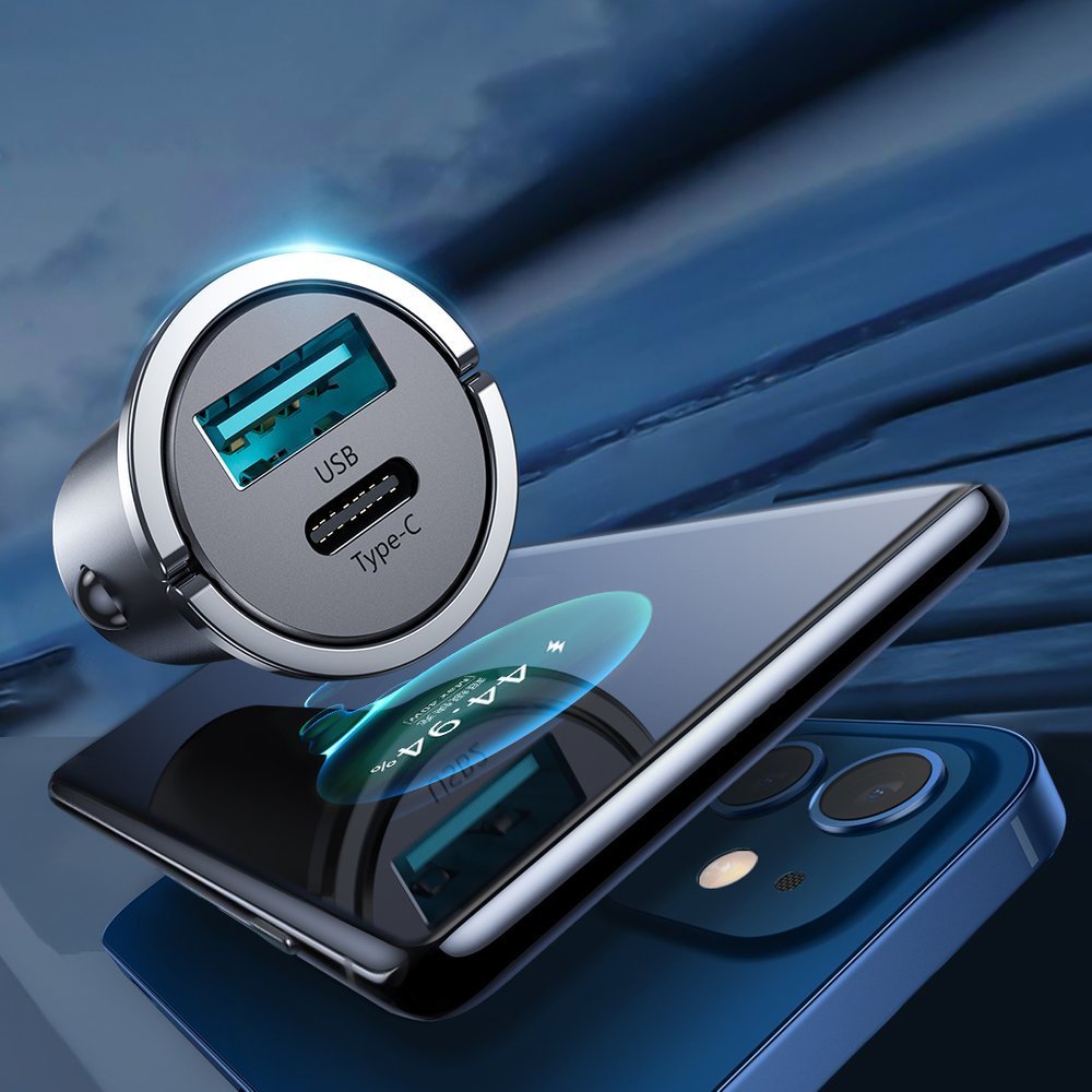 Joyroom greitas automobilinis įkroviklis USB Type C / USB 45W 5A Power Delivery Quick Charge 3.0 AFC SCP pilkas (C-A35)