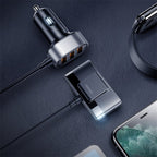 Joyroom greitas automobilinis įkroviklis 5x USB 6.2 A su prailginimo laidu juodas (JR-CL03)