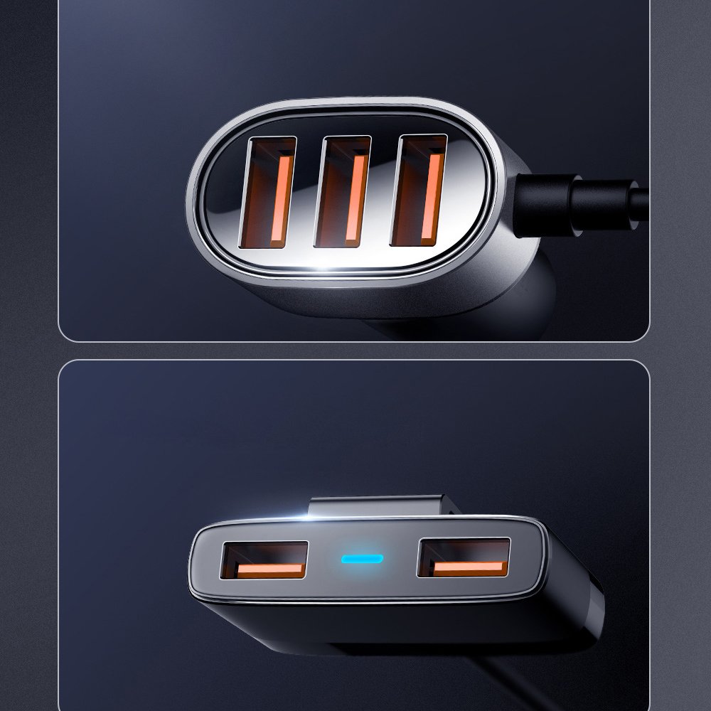 Joyroom greitas automobilinis įkroviklis 5x USB 6.2 A su prailginimo laidu juodas (JR-CL03)