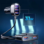 Joyroom greitas automobilinis įkroviklis 5x USB 6.2 A su prailginimo laidu juodas (JR-CL03)