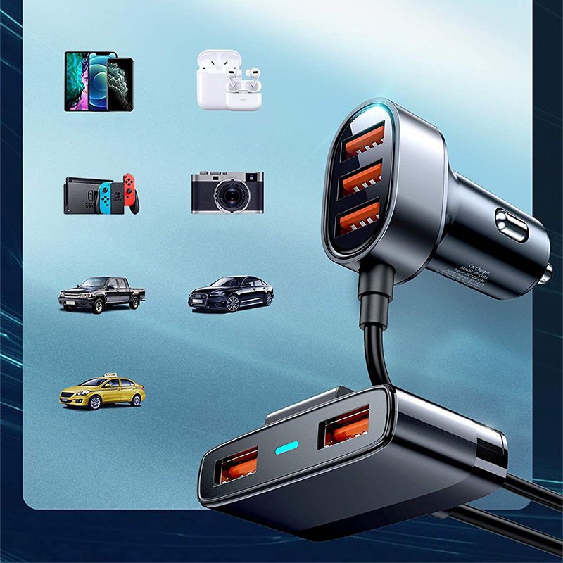 Joyroom greitas automobilinis įkroviklis 5x USB 6.2 A su prailginimo laidu juodas (JR-CL03)