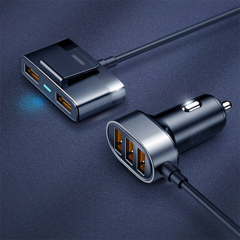 Joyroom greitas automobilinis įkroviklis 5x USB 6.2 A su prailginimo laidu juodas (JR-CL03)