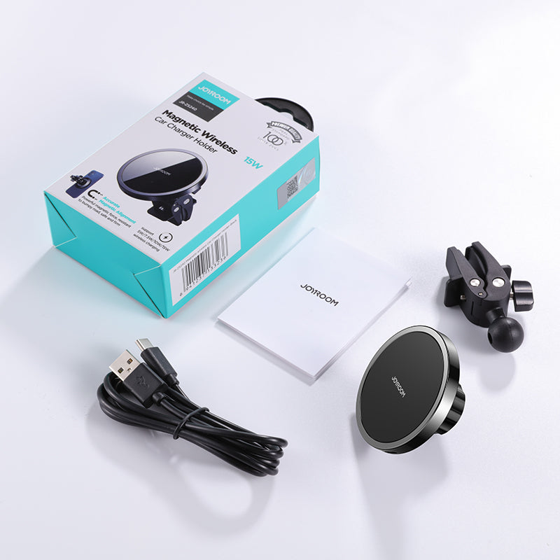 Joyroom automobilinis magnetinis laikiklis su Qi belaidžiu indukciniu įkrovikliu 15W (MagSafe Compatible for iPhone) juodas (JR-ZS240)