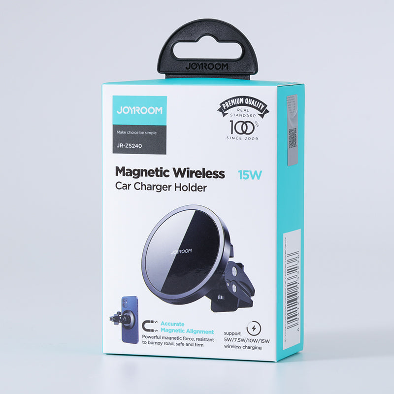 Joyroom automobilinis magnetinis laikiklis su Qi belaidžiu indukciniu įkrovikliu 15W (MagSafe Compatible for iPhone) juodas (JR-ZS240)