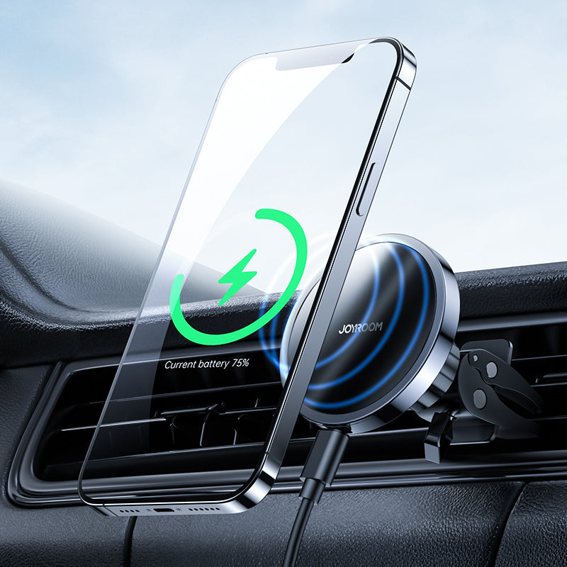 Joyroom automobilinis magnetinis laikiklis su Qi belaidžiu indukciniu įkrovikliu 15W (MagSafe Compatible for iPhone) juodas (JR-ZS240)