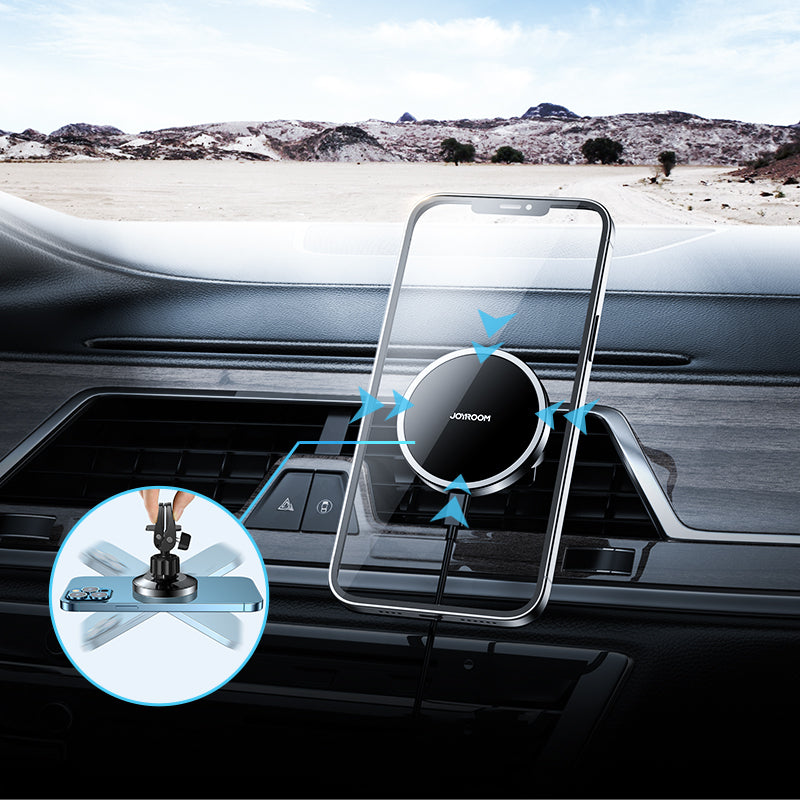 Joyroom automobilinis magnetinis laikiklis su Qi belaidžiu indukciniu įkrovikliu 15W (MagSafe Compatible for iPhone) juodas (JR-ZS240)