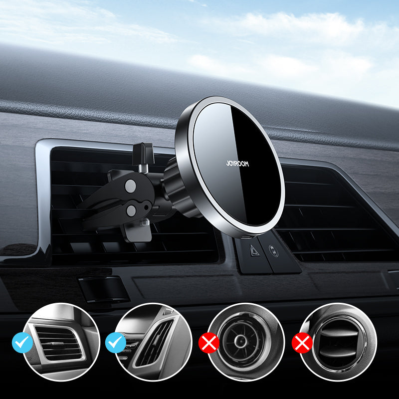 Joyroom automobilinis magnetinis laikiklis su Qi belaidžiu indukciniu įkrovikliu 15W (MagSafe Compatible for iPhone) juodas (JR-ZS240)