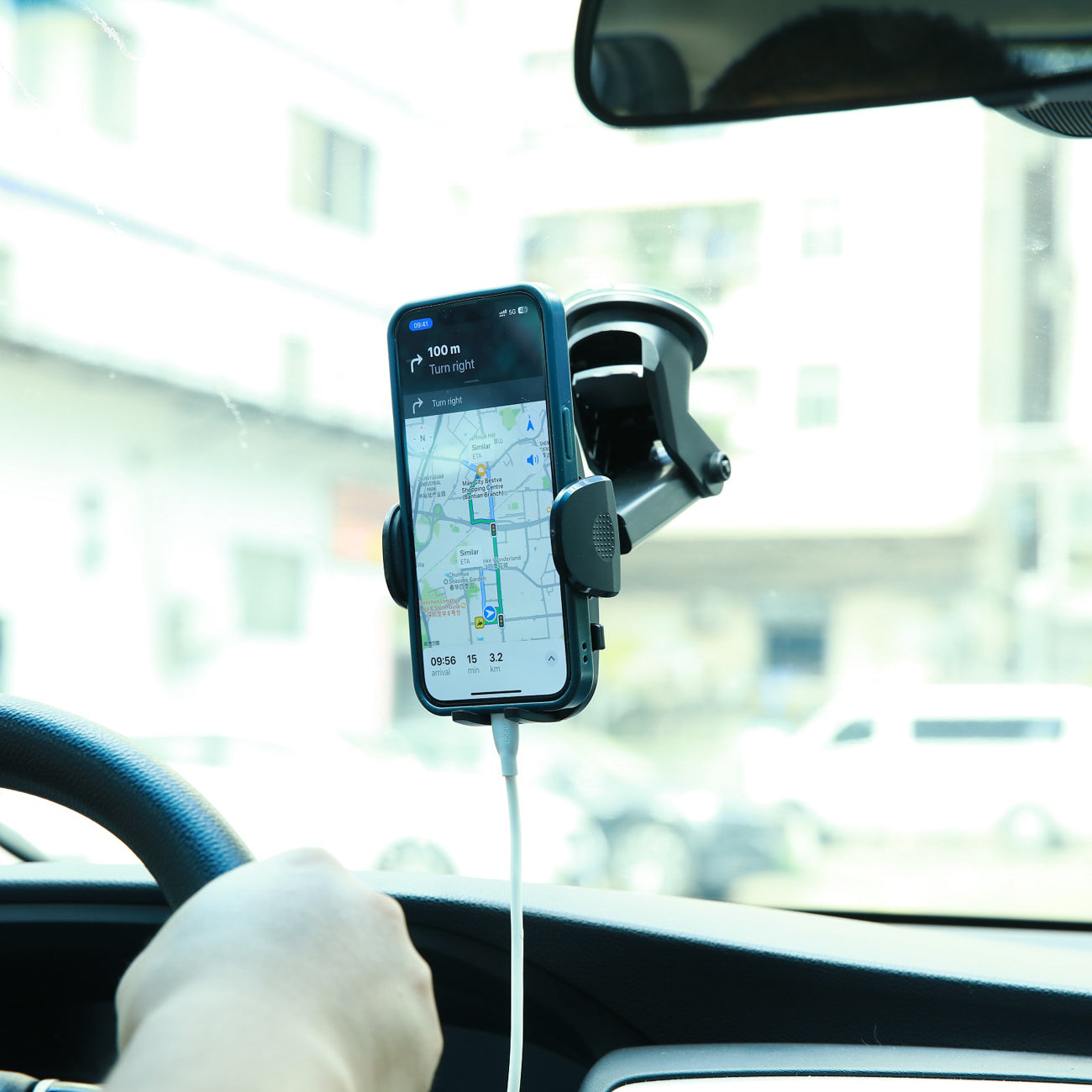Joyroom automobilinis telefono laikiklis JR-ZS259 su teleskopine ištraukiama ranka prietaisų skydeliui ir priekiniam stiklui, juodas