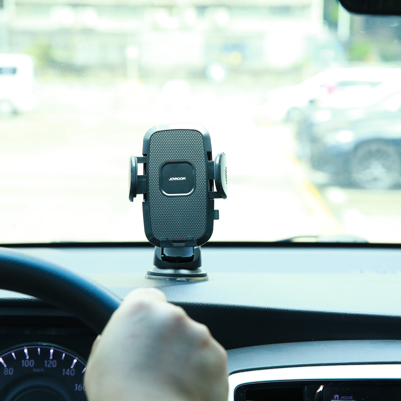 Joyroom automobilinis telefono laikiklis JR-ZS259 su teleskopine ištraukiama ranka prietaisų skydeliui ir priekiniam stiklui, juodas