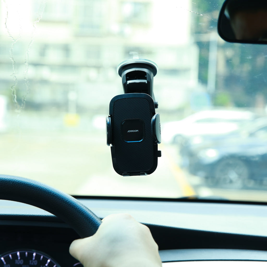 Joyroom automobilinis telefono laikiklis JR-ZS259 su teleskopine ištraukiama ranka prietaisų skydeliui ir priekiniam stiklui, juodas