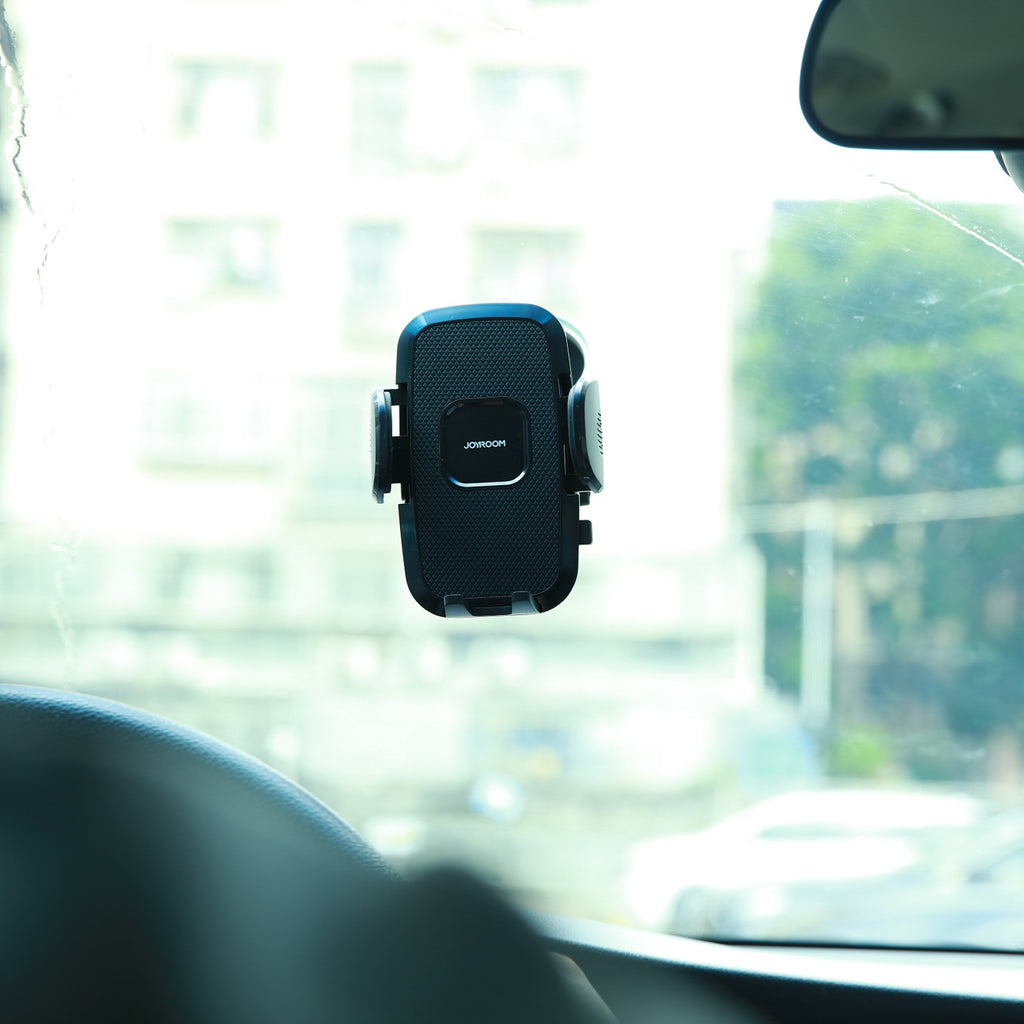 Joyroom automobilinis telefono laikiklis JR-ZS259 su teleskopine ištraukiama ranka prietaisų skydeliui ir priekiniam stiklui, juodas