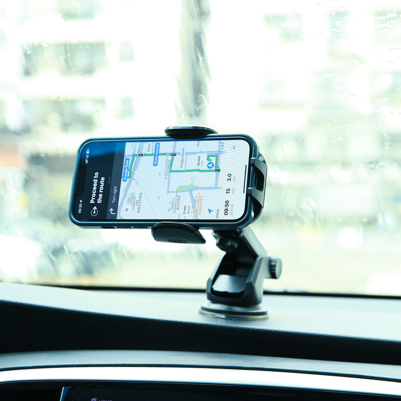 Joyroom automobilinis telefono laikiklis JR-ZS259 su teleskopine ištraukiama ranka prietaisų skydeliui ir priekiniam stiklui, juodas