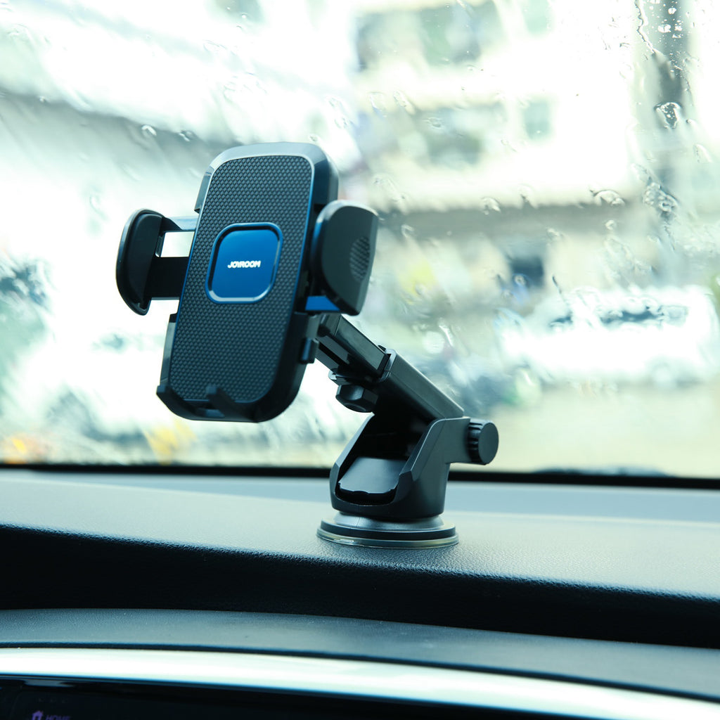 Joyroom automobilinis telefono laikiklis JR-ZS259 su teleskopine ištraukiama ranka prietaisų skydeliui ir priekiniam stiklui, juodas