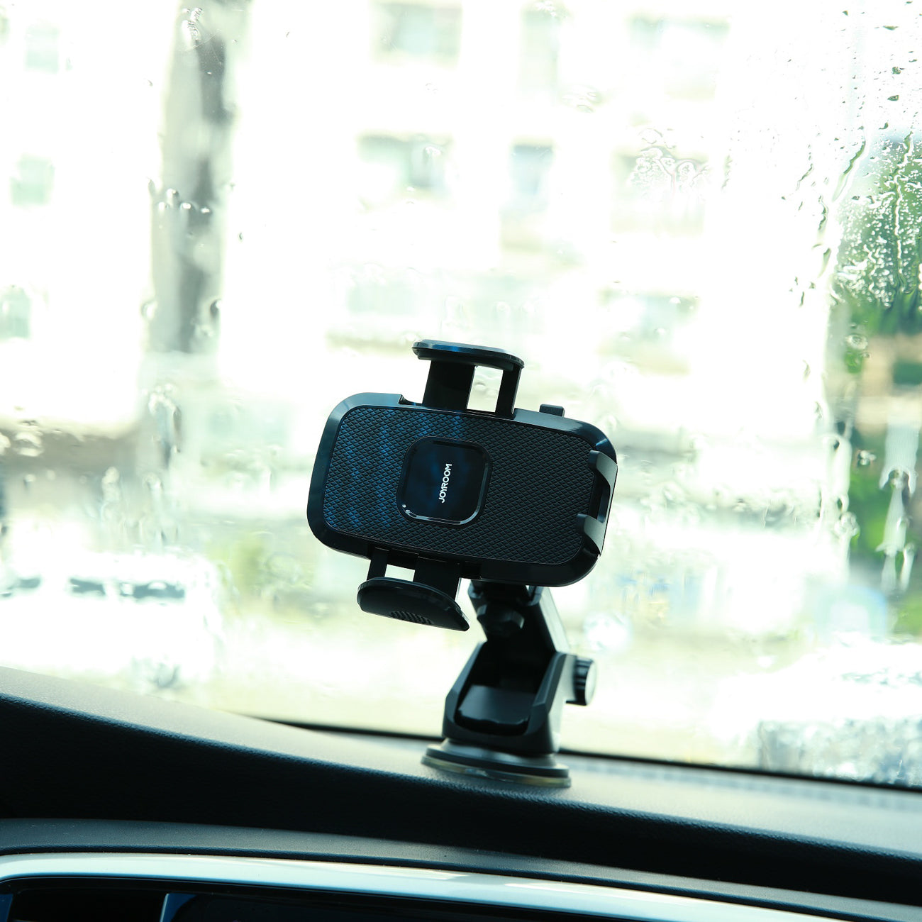 Joyroom automobilinis telefono laikiklis JR-ZS259 su teleskopine ištraukiama ranka prietaisų skydeliui ir priekiniam stiklui, juodas
