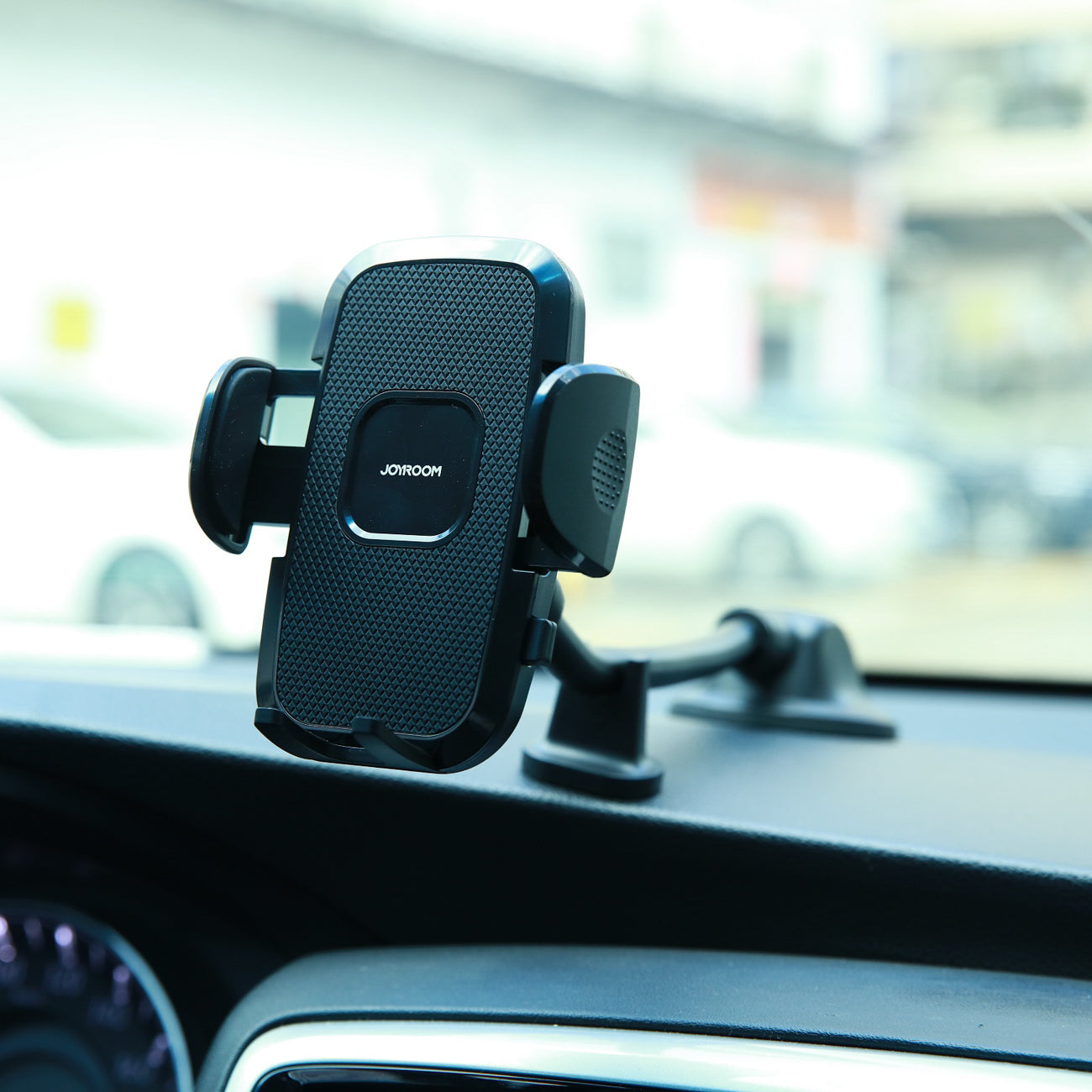 Joyroom automobilinis telefono laikiklis JR-ZS259 su lanksčia ranka prietaisų skydeliui arba priekiniam stiklui, juodas