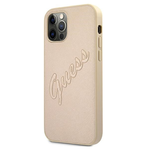 Guess dėklas iPhone 12 Pro Max – auksinis Saffiano -- iPhone 12 Pro Max