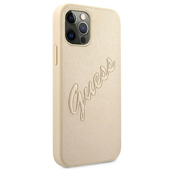 Guess dėklas iPhone 12 Pro Max – auksinis Saffiano -- iPhone 12 Pro Max