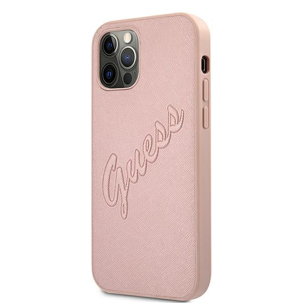 Guess Saffiano Vintage dėklas iPhone 12 Pro Max – rožinis -- iPhone 12 Pro Max
