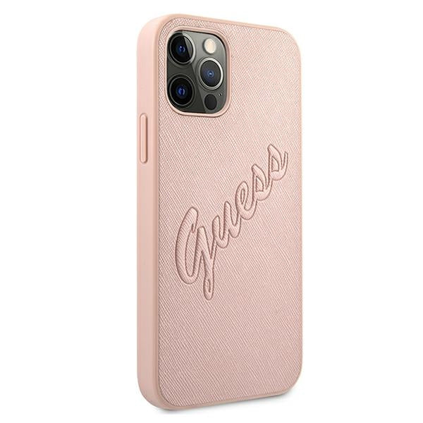 Guess Saffiano Vintage dėklas iPhone 12 Pro Max – rožinis -- iPhone 12 Pro Max