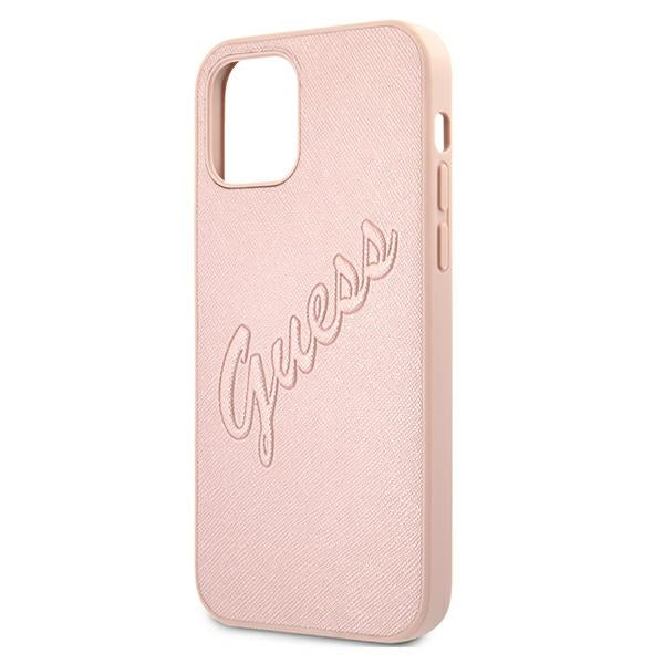 Guess Saffiano Vintage dėklas iPhone 12 Pro Max – rožinis -- iPhone 12 Pro Max