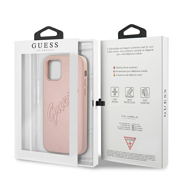 Guess Saffiano Vintage dėklas iPhone 12 Pro Max – rožinis -- iPhone 12 Pro Max