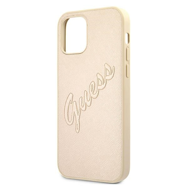 Guess Saffiano Vintage dėklas iPhone 12/12 Pro – auksinis -- iPhone 12