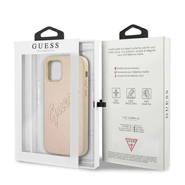 Guess Saffiano Vintage dėklas iPhone 12/12 Pro – auksinis -- iPhone 12