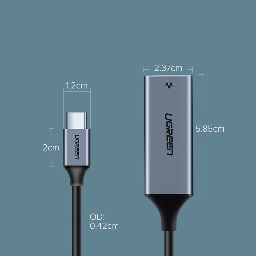 Tinklo adapteris Ugreen RJ45 - USB Type C (1000 Mbps / 1 Gbps) Gigabit Ethernet, pilkas (CM199) -- USB Adapters