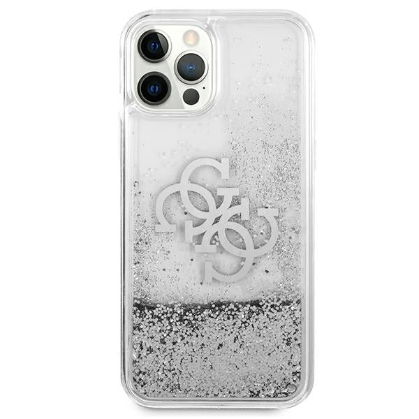 Guess dėklas iPhone 12 Pro Max – sidabrinis Liquid Glitter -- iPhone 12 Pro Max