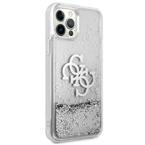Guess dėklas iPhone 12 Pro Max – sidabrinis Liquid Glitter -- iPhone 12 Pro Max