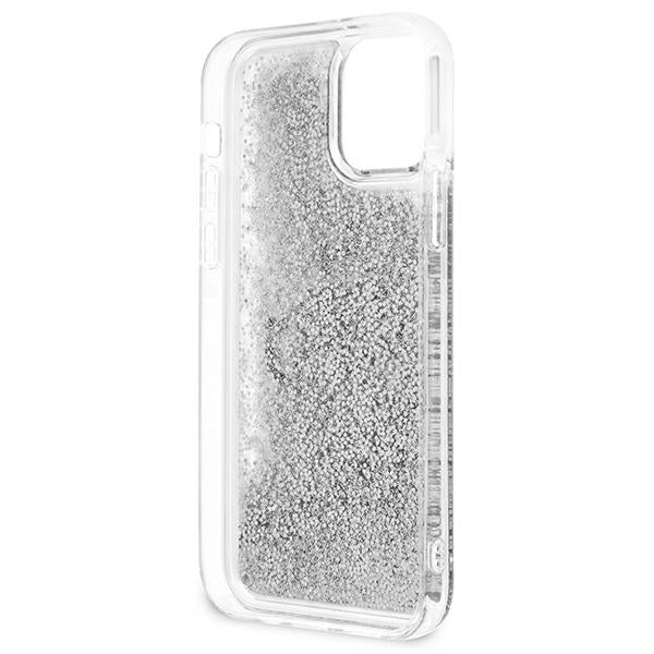 Guess dėklas iPhone 12 Pro Max – sidabrinis Liquid Glitter -- iPhone 12 Pro Max