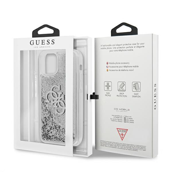 Guess dėklas iPhone 12 Pro Max – sidabrinis Liquid Glitter -- iPhone 12 Pro Max