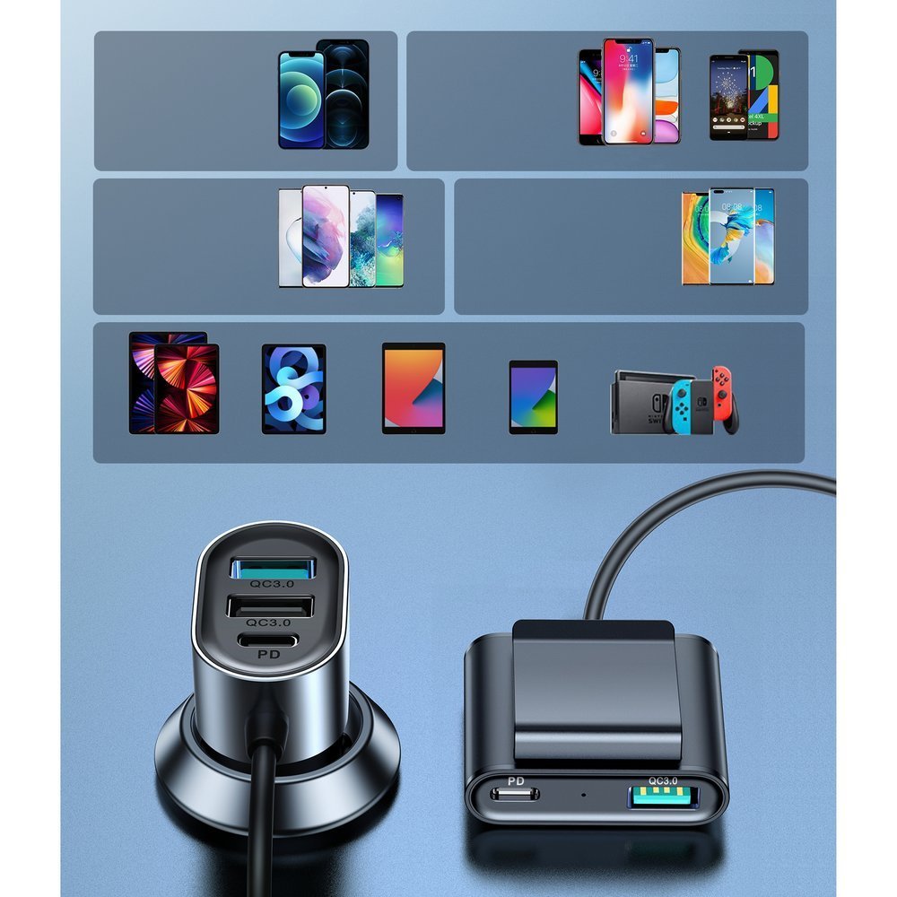 Joyroom automobilinis įkroviklis 2xPD + 2xQC3.0 72W 1.5m juodas (JR-CL05)