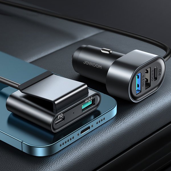 Joyroom automobilinis įkroviklis 2xPD + 2xQC3.0 72W 1.5m juodas (JR-CL05)