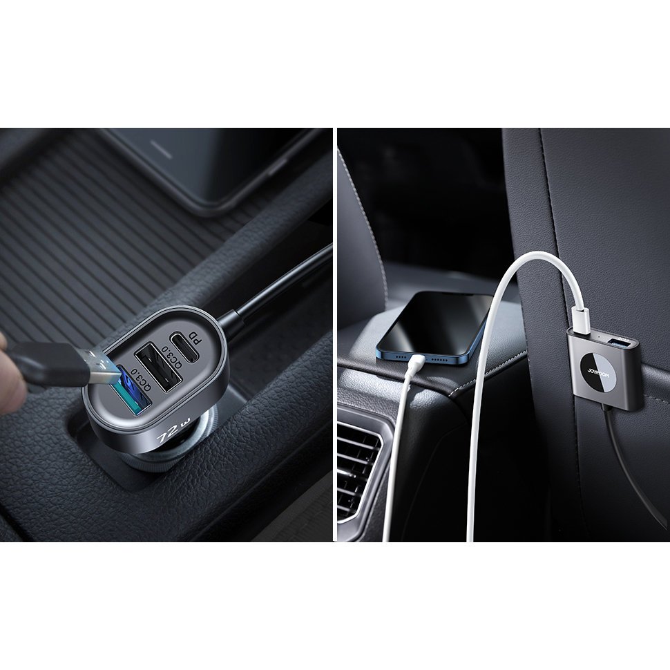 Joyroom automobilinis įkroviklis 2xPD + 2xQC3.0 72W 1.5m juodas (JR-CL05)