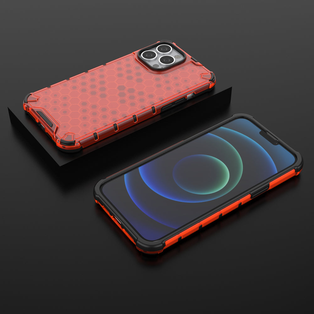 Honeycomb dėklas su TPU rėmeliu iPhone 13 Pro Max – raudonas