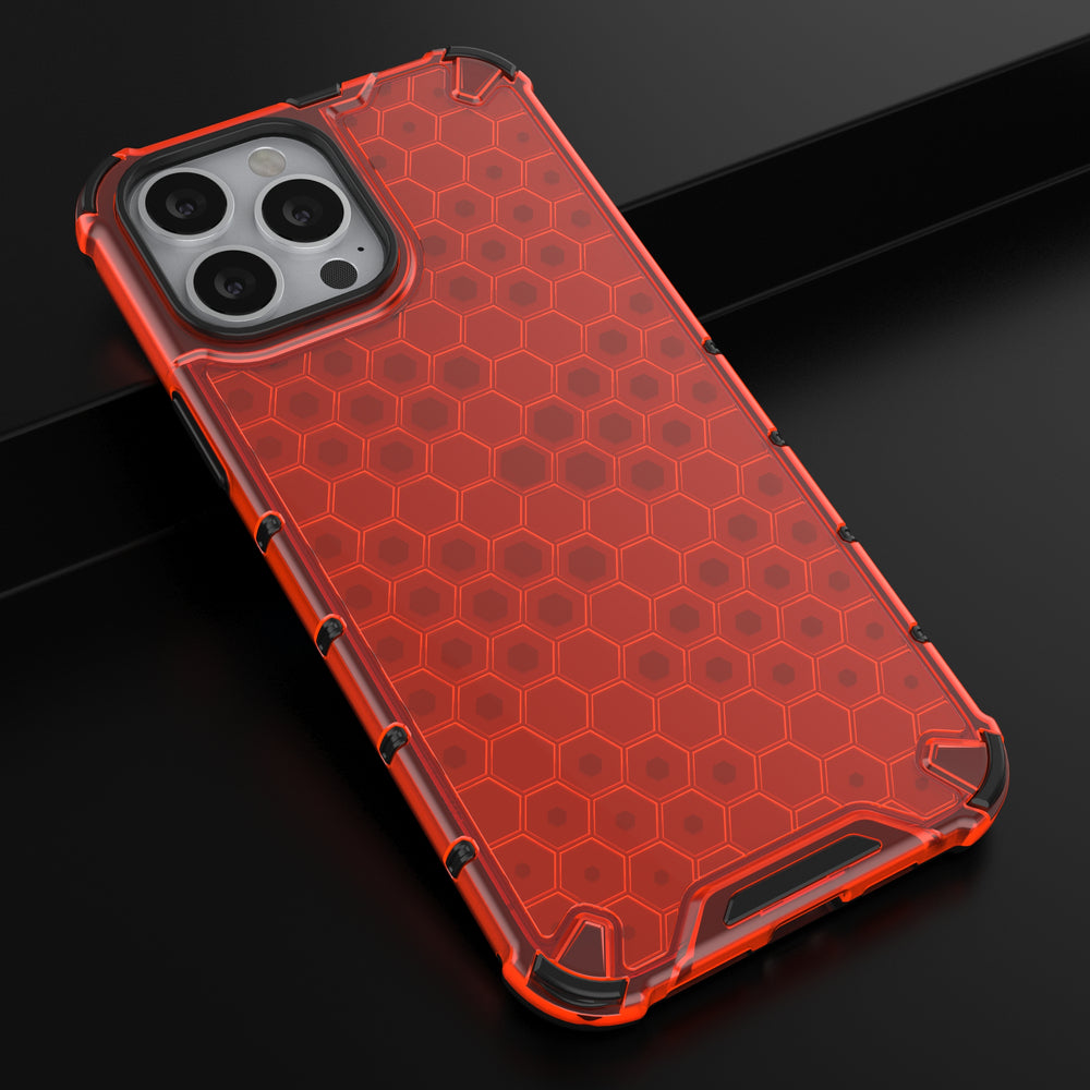 Honeycomb dėklas su TPU rėmeliu iPhone 13 Pro Max – raudonas