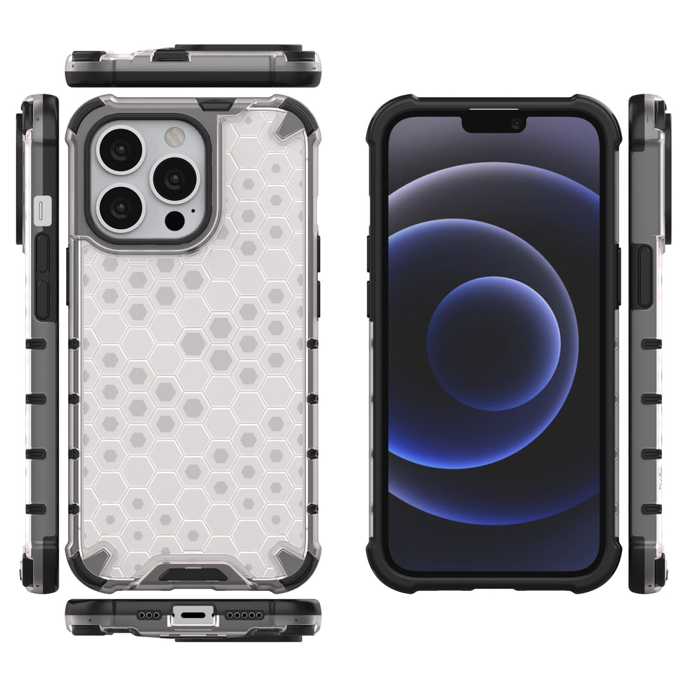 Skaidrus Honeycomb dėklas iPhone 13 Pro – TPU/PC
