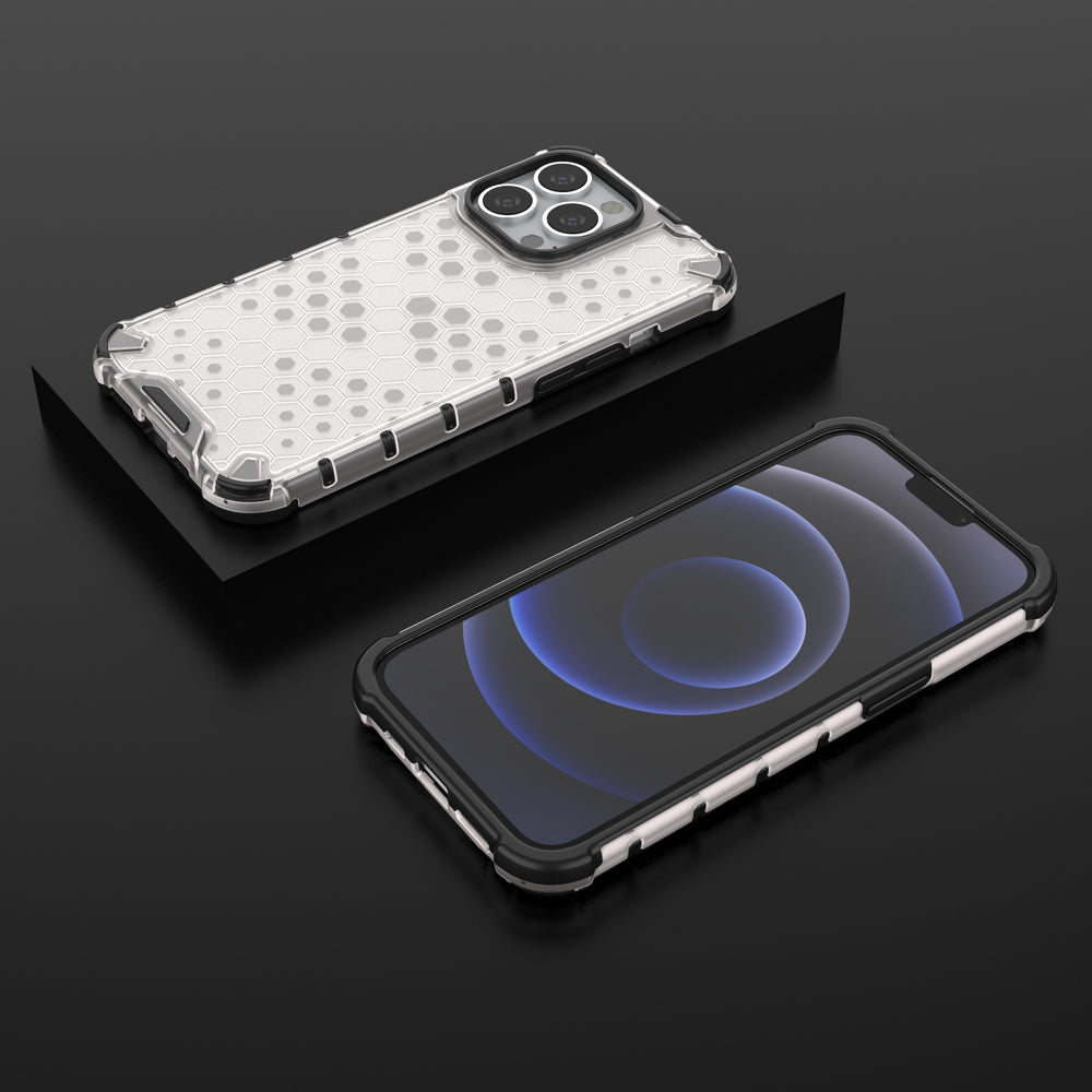 Skaidrus Honeycomb dėklas iPhone 13 Pro – TPU/PC