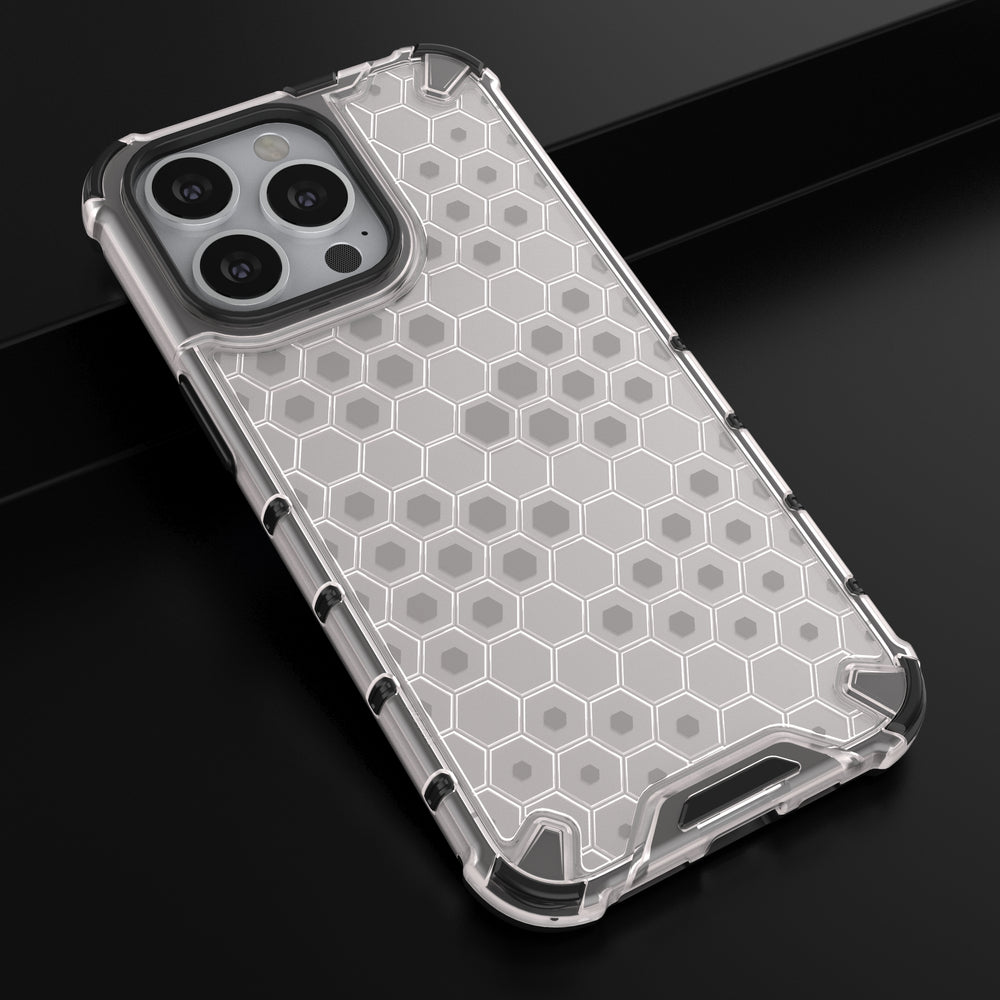 Skaidrus Honeycomb dėklas iPhone 13 Pro – TPU/PC