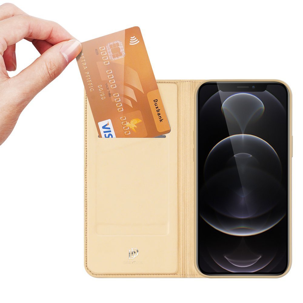 Dux Ducis Skin Pro atverčiamas dėklas iPhone 13 Pro – auksinis