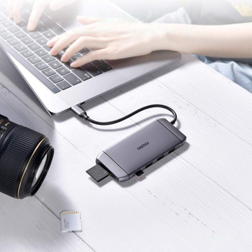 Choetech 9in1 daugiafunkcis USB Type C HUB - 3x USB 3.2 Gen 1 / SD ir TF atminties kortelių skaitytuvas / HDMI 4K 30Hz /...